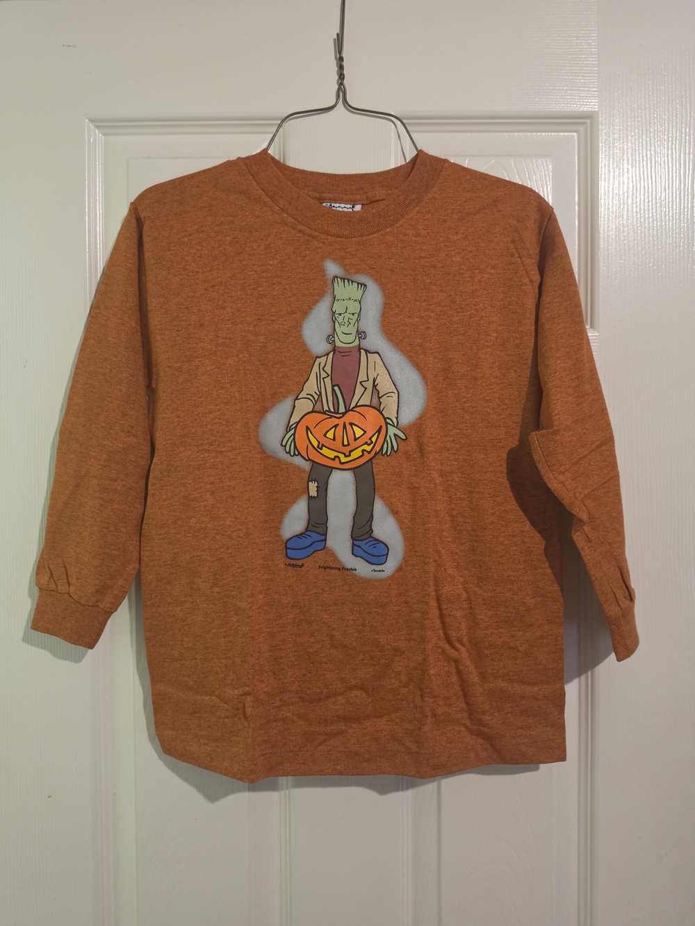 Kids Orange Halloween Frankenstein Graphic Long Sleeve Tee